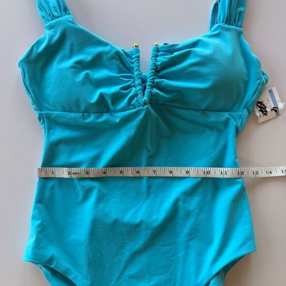 NWT BECCA Color Code V-Wire One-Piece Swimsuit in Pool Aqua Blue Size Medium - Picture 14 of 15